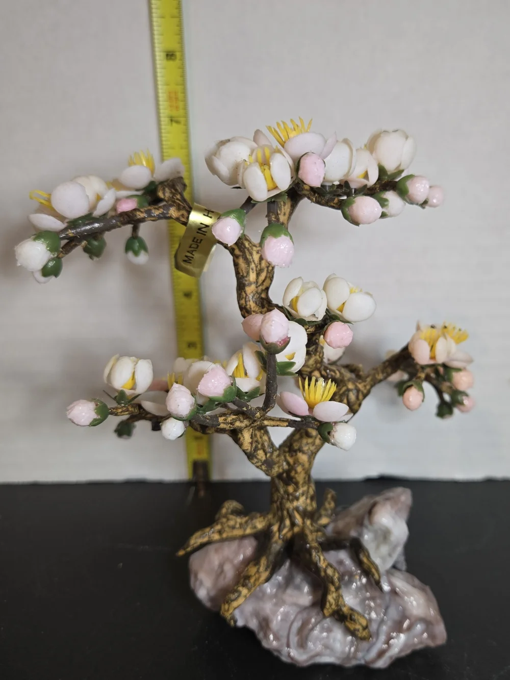 Handcrafted Pink and White Floral Gemstone Tree - Decorative Home Accent